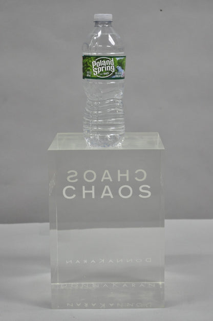 Donna Karan "Chaos" Heavy Acrylic Lucite Cube Perfume Retail Pedestal Display