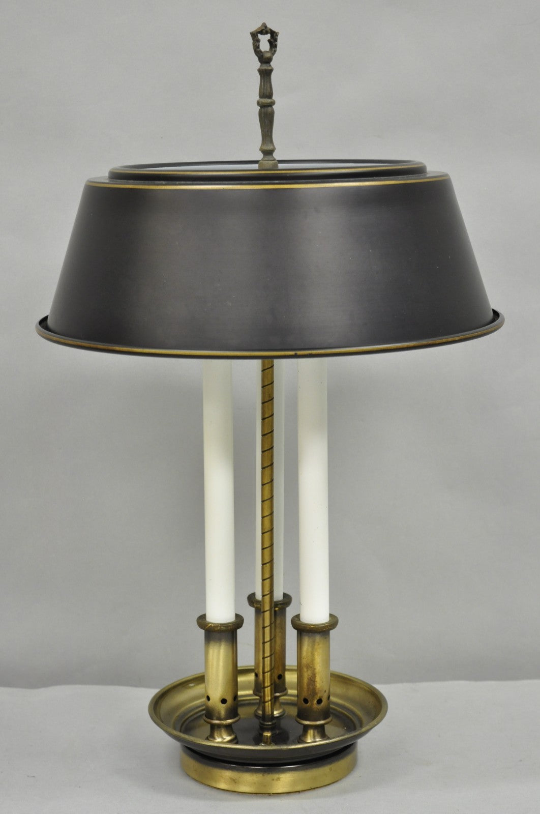 Vintage French Country Brass Candlestick Tole Metal Shade Bouilotte Desk Lamp