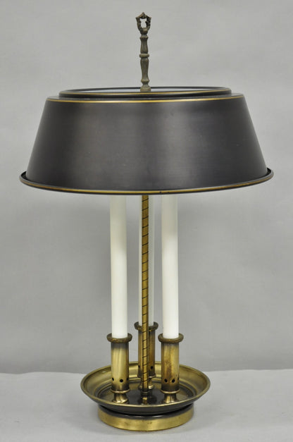 Vintage French Country Brass Candlestick Tole Metal Shade Bouilotte Desk Lamp