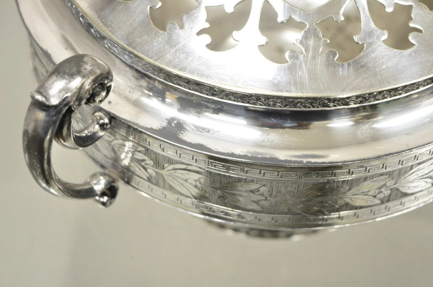 Antique Wallace Bros & Co. Victorian Silver Plated Reticulated Lid Butter Dish