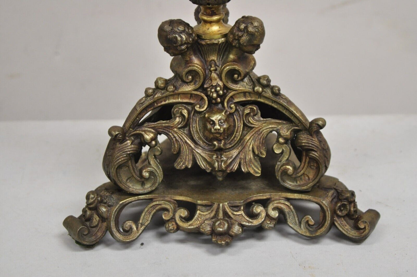 Antique French Empire Renaissance Gilt Metal Figural Candelabra Table Lamp