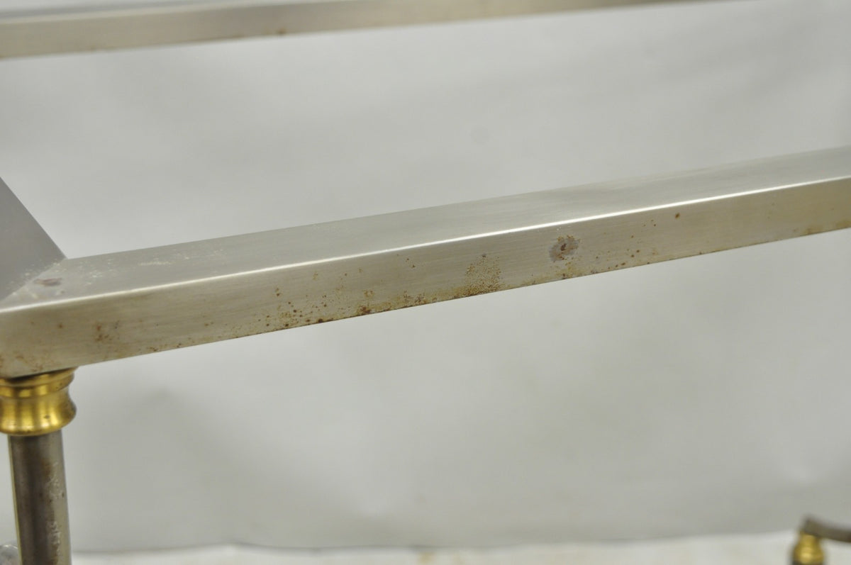 Vintage Directoire Maison Jansen Style Steel & Brass Marble Top Console Table