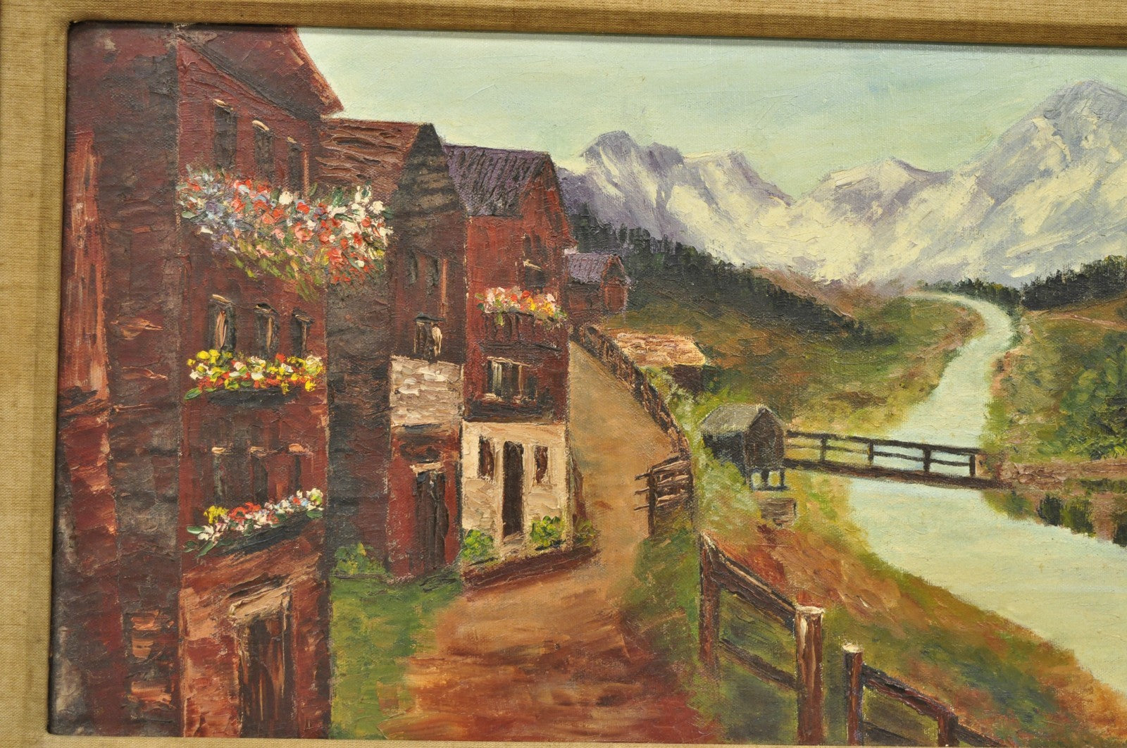 Vintage Angela Dudley "Lake Garda. Italy" Italian Hollywood Regency Oil Painting