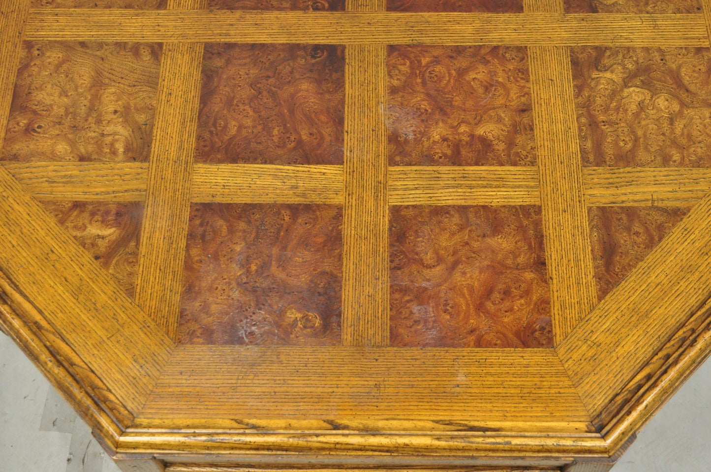 Vintage Baker Barley Twist Oak & Burlwood Parquetry Octagonal Coffee Table