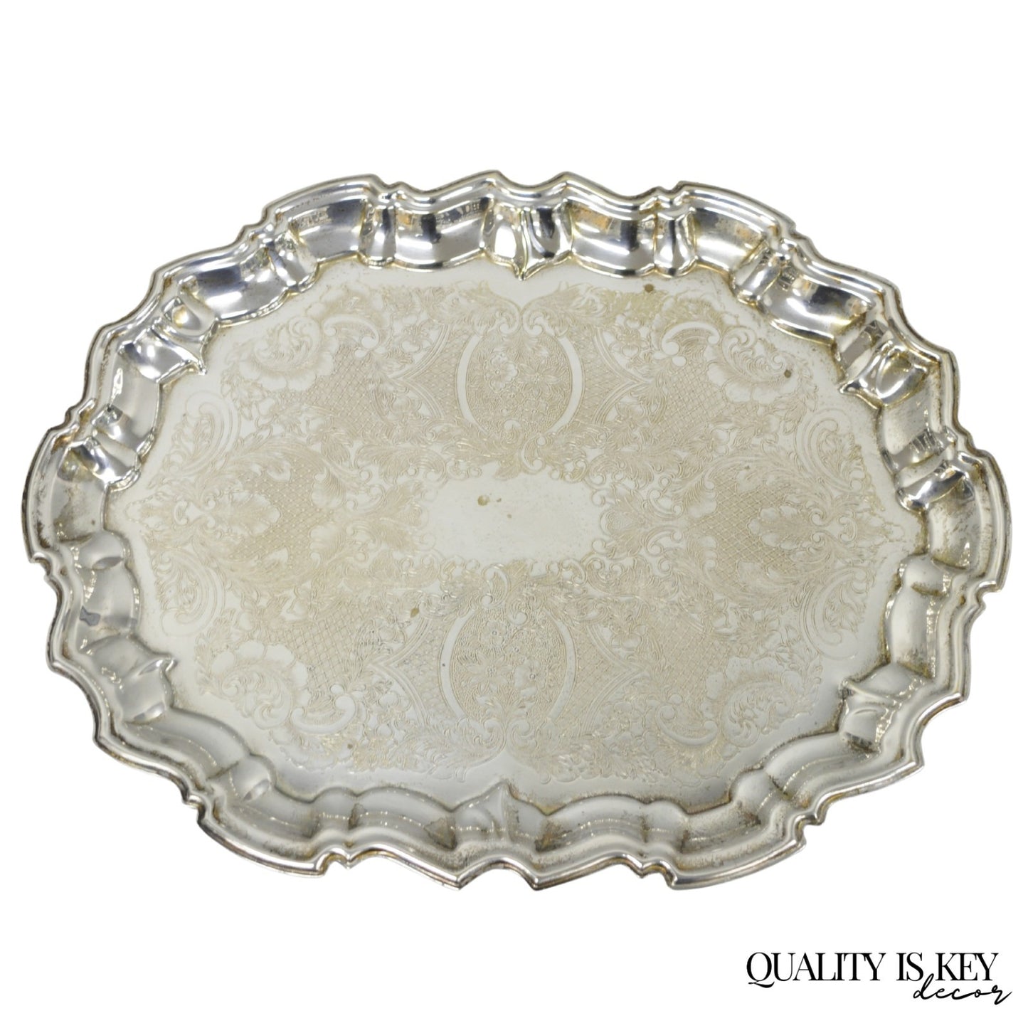 Vintage Kent Silversmiths Scalloped Silver Plated Serving Tray Trinket Dish
