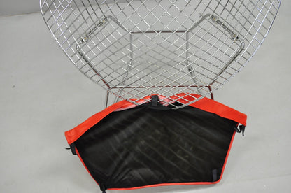 Knoll Style Bertoia Chrome Wire Metal Diamond Lounge Chair With Red Cushion