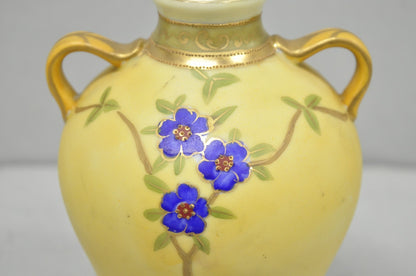 Antique Nippon Hand Painted Porcelain Moriage Mountain Scene Small Yellow Vase