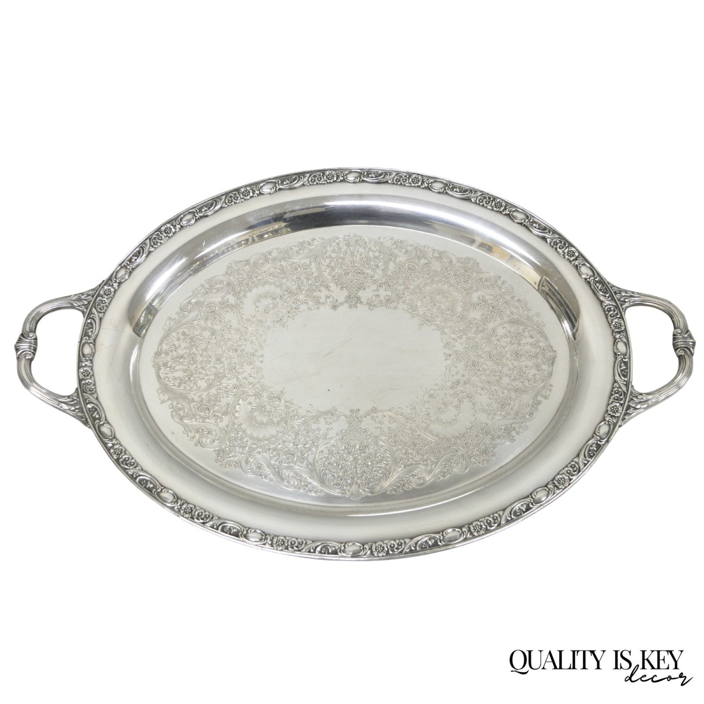 Vintage WM Rogers & Son "Victorian Rose" Silver Plated Oval Serving Platter Tray