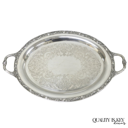 Vintage WM Rogers & Son "Victorian Rose" Silver Plated Oval Serving Platter Tray