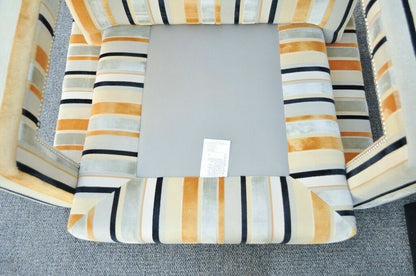 Large Hollywood Regency Modern Striped Upholstered Lounge Club Movie Arm Chair