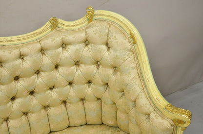 Vintage French Louis XV Rococo Style Yellow & Green Settee Loveseat Sofa