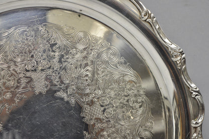 Vintage WM Rogers Wellington 1171 Round Silver Plated Etched Floral Platter Tray