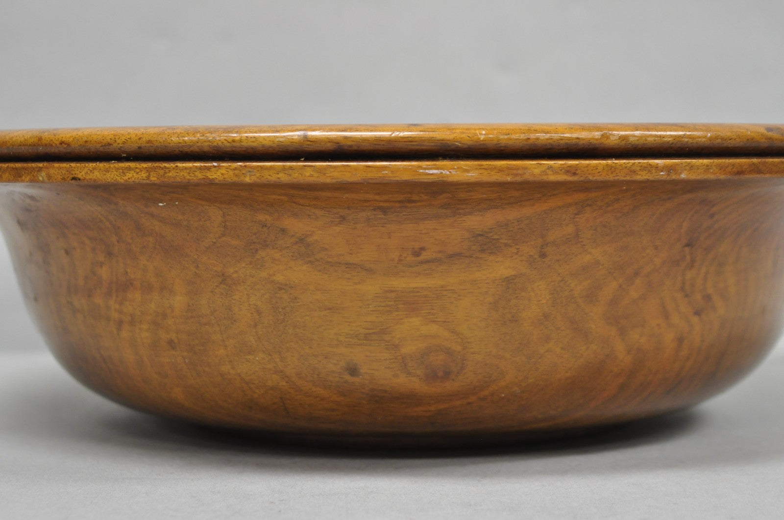 Vintage Mid Century Modern Turn Carved Double Rim Walnut Wooden Salad Fruit Bowl