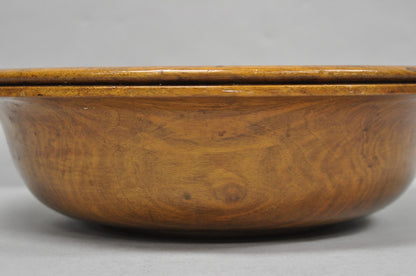 Vintage Mid Century Modern Turn Carved Double Rim Walnut Wooden Salad Fruit Bowl