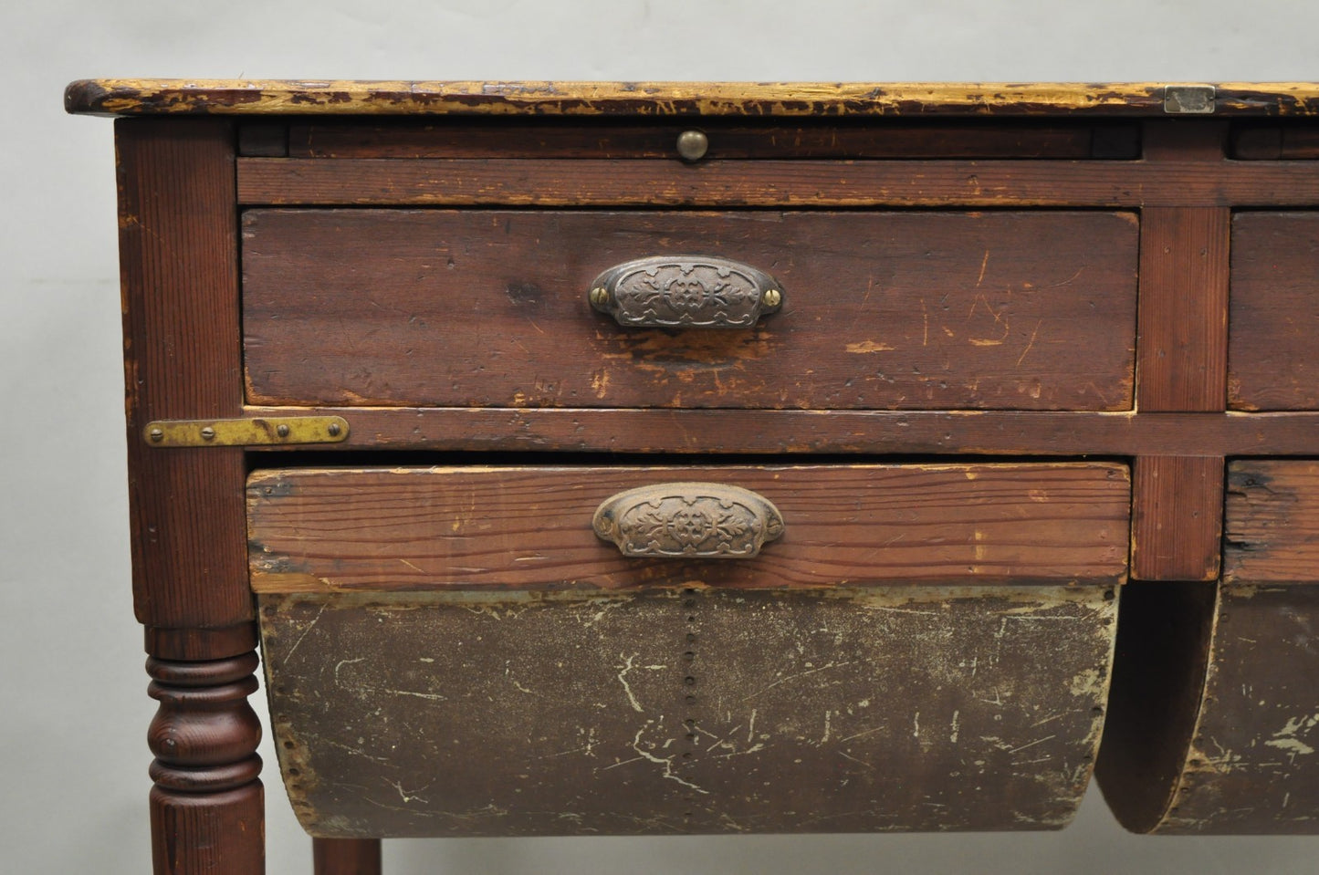 Antique French Country Primitive Possum Belly Pine Wood Bakers Work Table