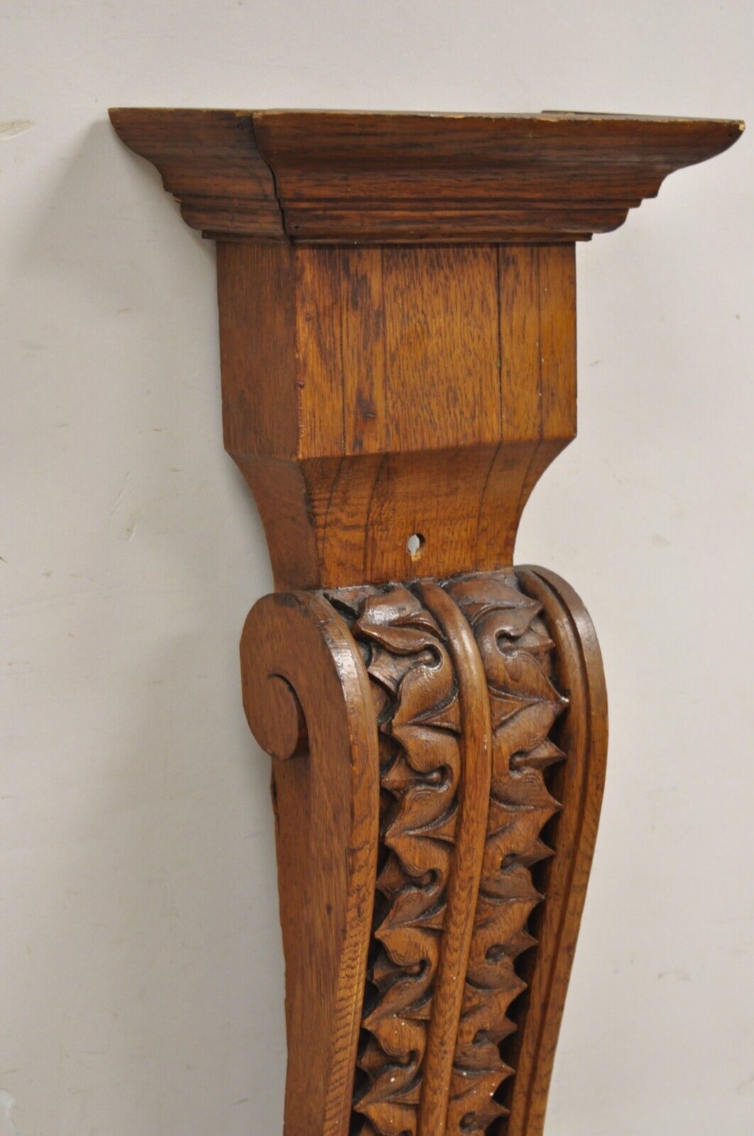 Antique Victorian Oak Wood French Renaissance 34" Tall Carved Corbel Bracket