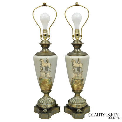 Vintage Roman Classical Style Gray Porcelain Urn Neoclassical Table Lamp - Pair