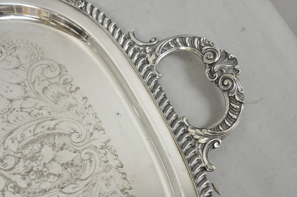 English Victorian Silver Plated Twin Handle Butlers Serving Platter Bar Tray