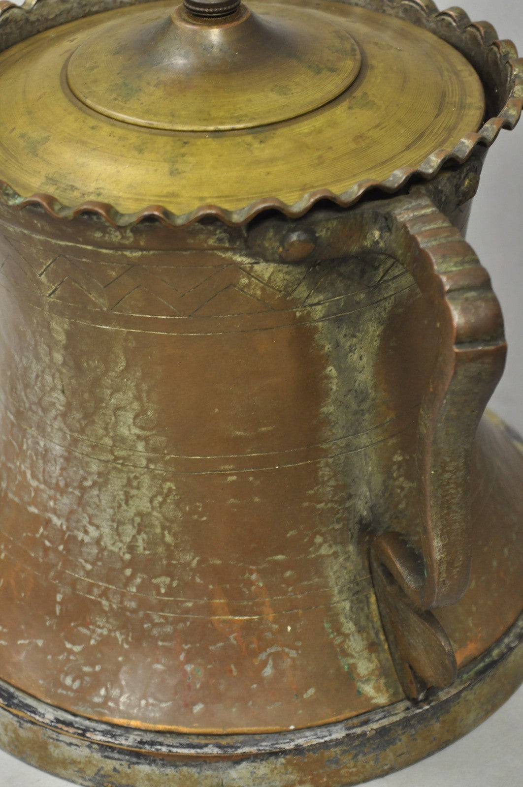 Antique Anglo Indian Moroccan Hammered Copper Pitcher w Handle Table Lamp