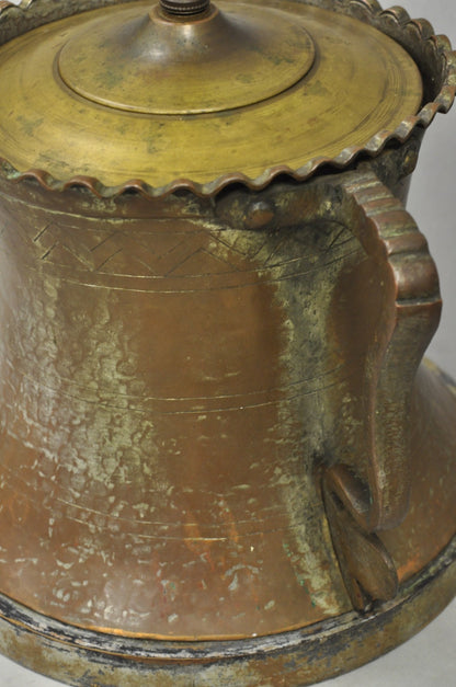 Antique Anglo Indian Moroccan Hammered Copper Pitcher w Handle Table Lamp