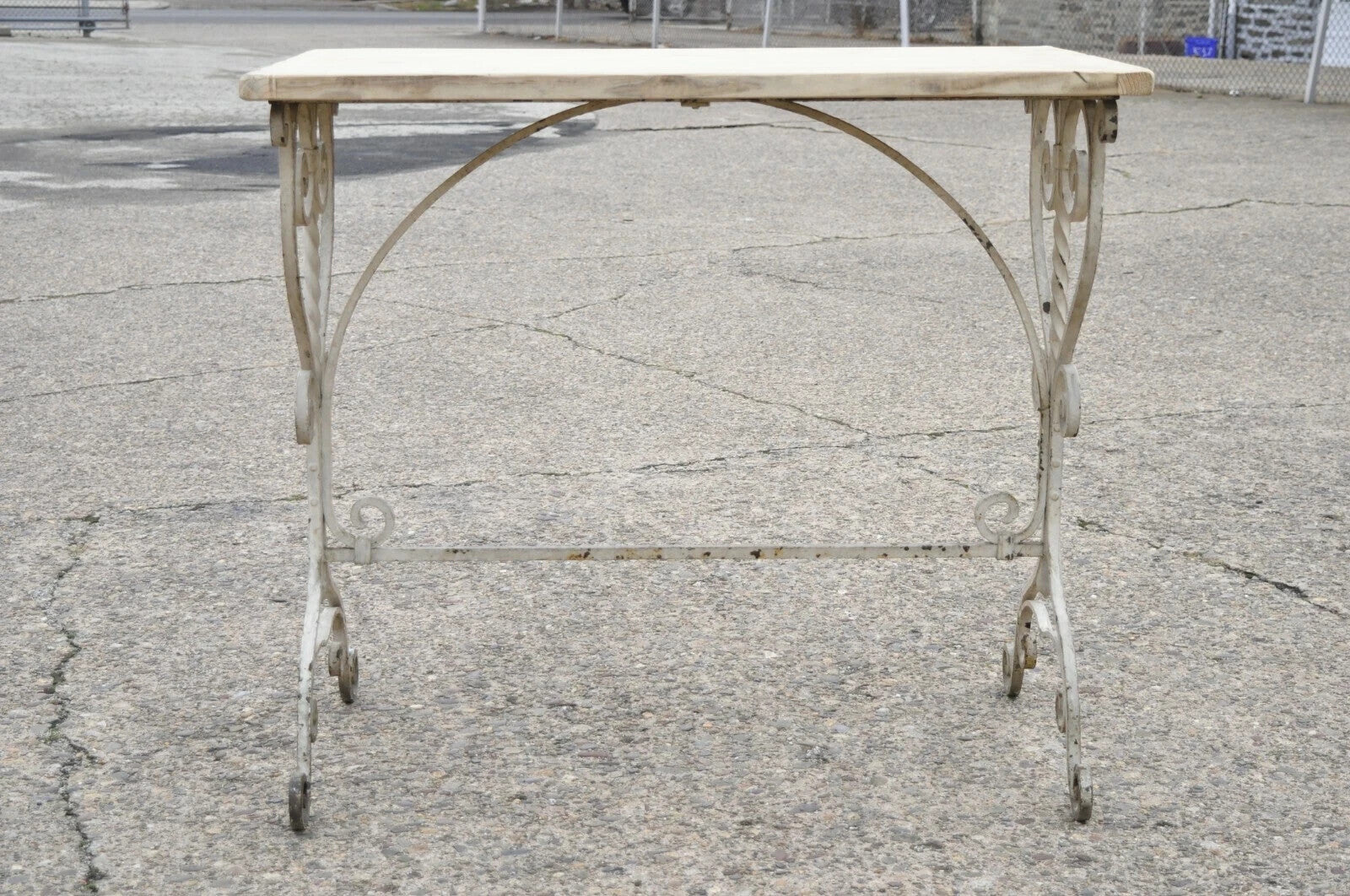 Antique French Art Nouveau Wrought Iron Scroll Wood Top 42" Potting Work Table
