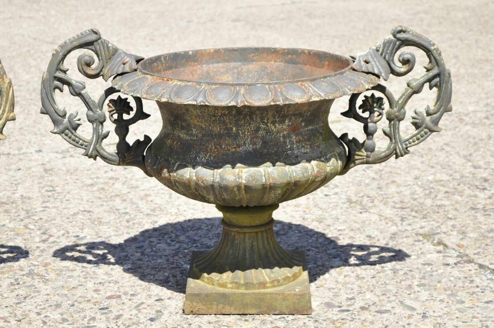 Cast Iron Victorian Style Vrn Form Garden Planters with Handles - a pair