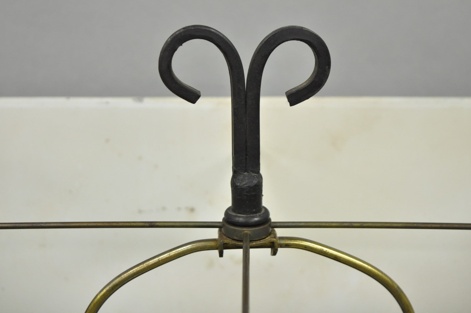 Vintage French Country Gothic Renaissance Scrolling Wrought Iron Wood Table Lamp
