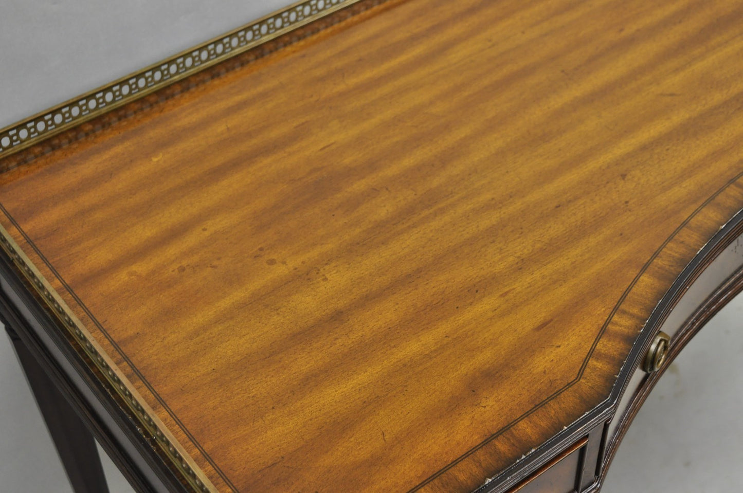 Maitland Smith Mahogany Regency Style 3 Drawer Writing Desk w/ Brass Gallery