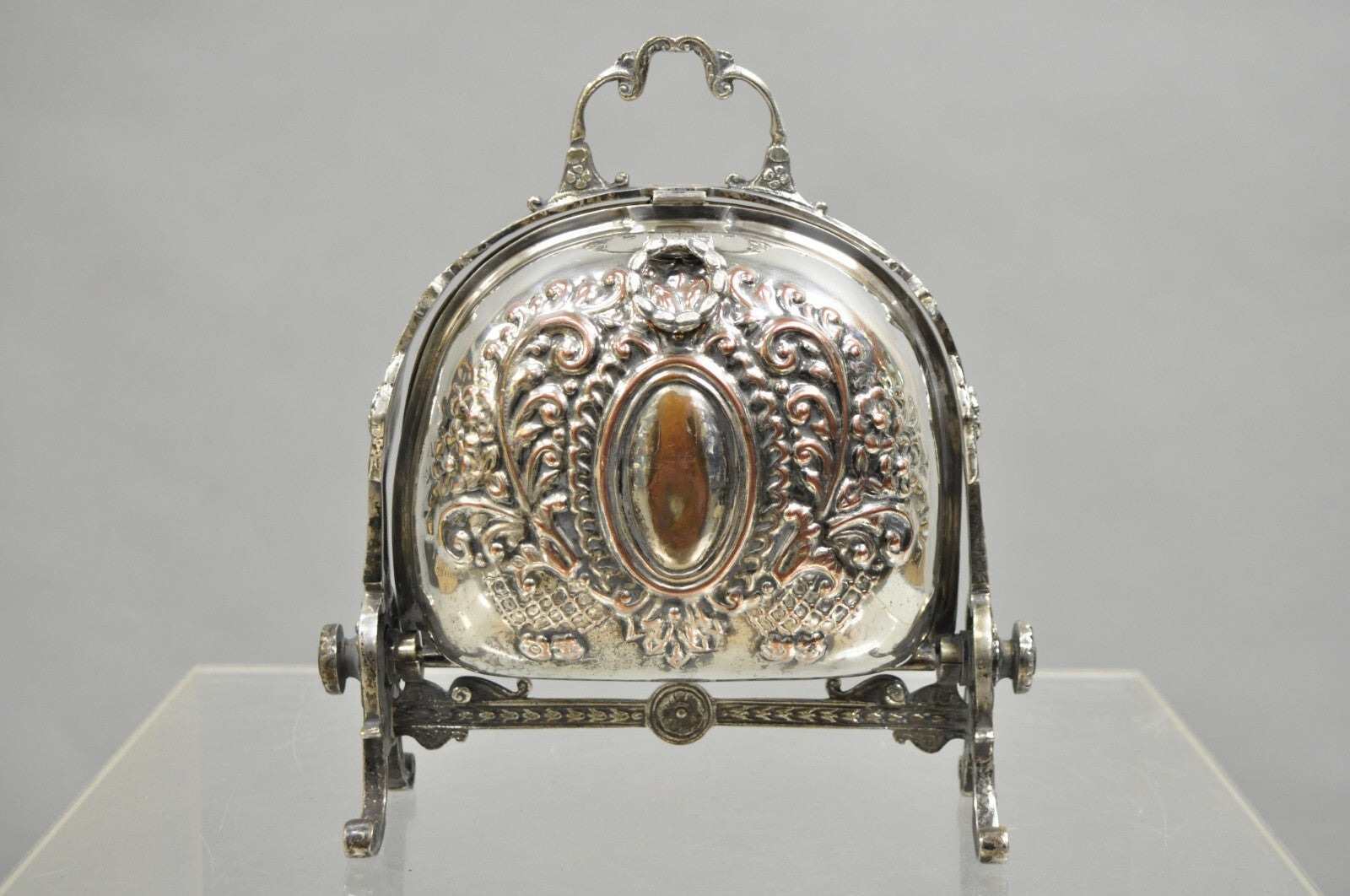 Antique English Sheffield Victorian Repousse Silver Plated Biscuit Warmer Box