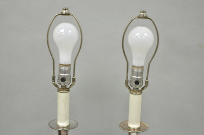International Victorian Silver Plate Floral Repousse Candlestick Table Lamp Pair