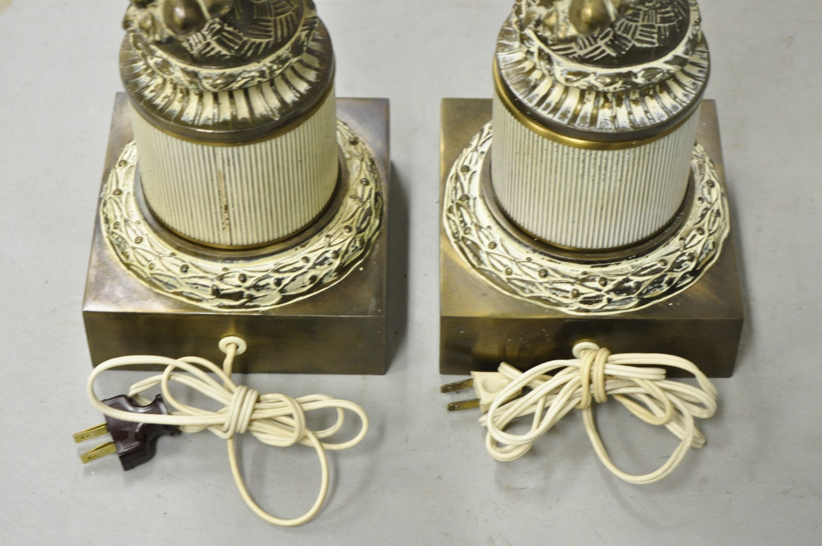 Vintage Hollywood Regency French Style Figural Cherub Metal Table Lamps - a Pair