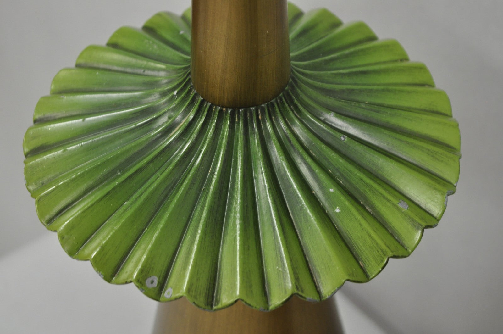 Vintage Mid Century Modern Atomic Era Green Flying Saucer Gold Table Lamp - Pair