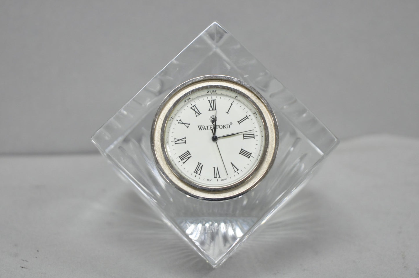 Vintage Waterford Crystal Glass Diamond Shaped Meridian Small Desk Clock