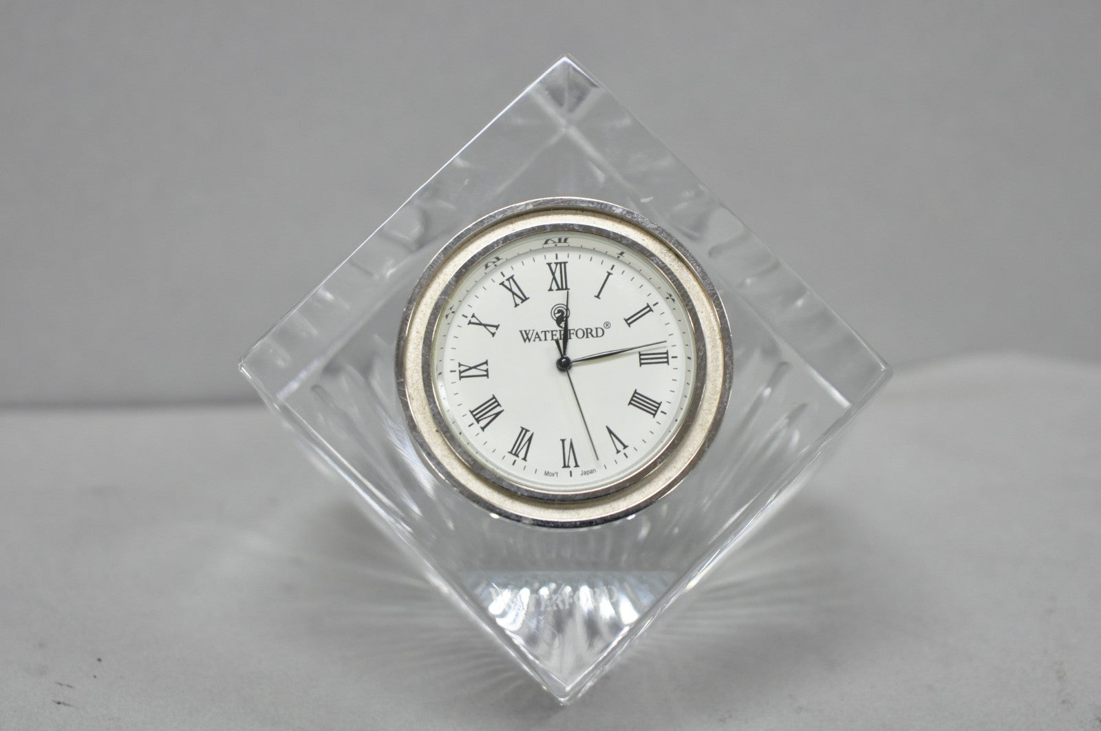 Vintage Waterford Crystal Glass Diamond Shaped Meridian Small Desk Clock