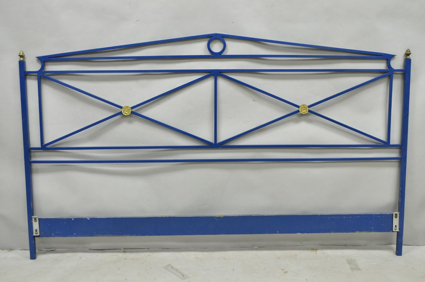 Vintage Italian Neoclassical Wrought Iron & Brass X-Frame King Sz Bed Headboard