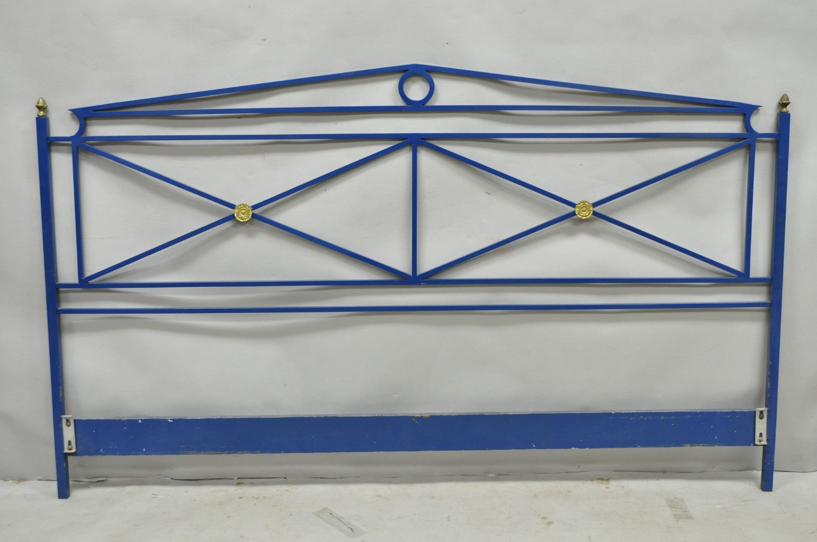 Vintage Italian Neoclassical Wrought Iron & Brass X-Frame King Sz Bed Headboard