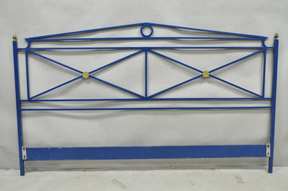 Vintage Italian Neoclassical Wrought Iron & Brass X-Frame King Sz Bed Headboard