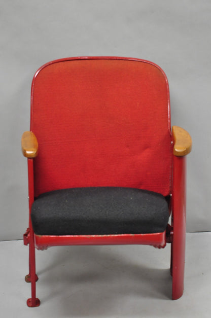 Antique Art Deco Red Painted Authentic Upholstered Movie Theater Chair