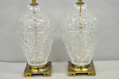 Vintage Chinoiserie Heavy Leaded Glass Wheat Sheaf Ginger Jar Table Lamps, Pair