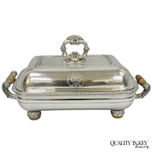 Antique English Georgian Silver Plated Covered Chafing Dish on Wooden Bun Feet