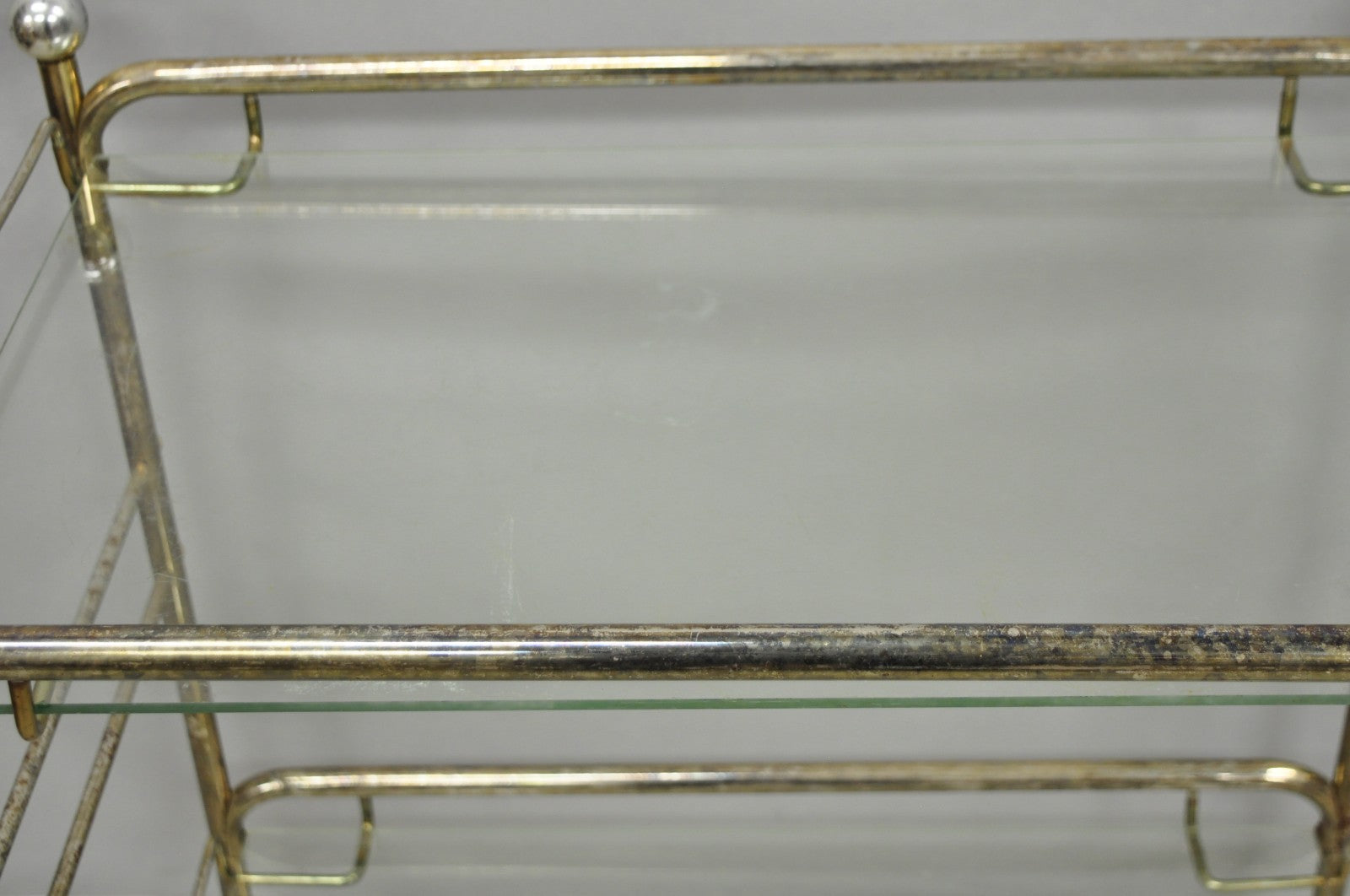 Vintage Mid Century Modern Metal 2 Tier Glass Shelf Rolling Liquor Bar Cart