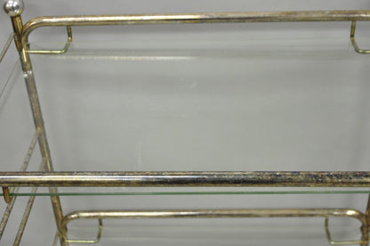 Vintage Mid Century Modern Metal 2 Tier Glass Shelf Rolling Liquor Bar Cart