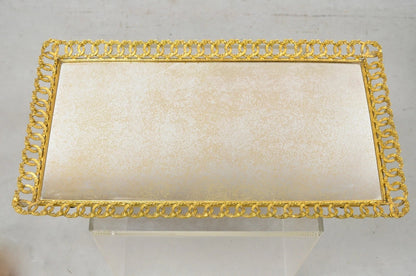 Vintage French Gold Filigree Vanity Set Perfume Clock Jewelry Box & Tray - 5 Pcs