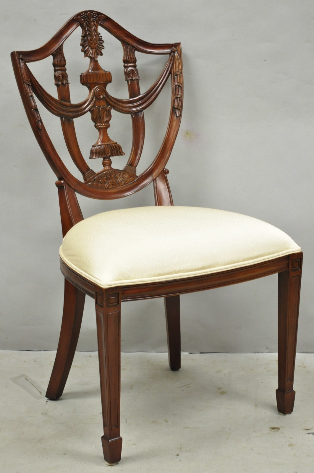 Maitland Smith Marquetry Inlay Leather Mahogany Game Table & 4 Shield Back Chair