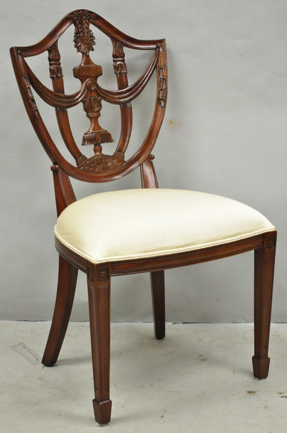 Maitland Smith Marquetry Inlay Leather Mahogany Game Table & 4 Shield Back Chair