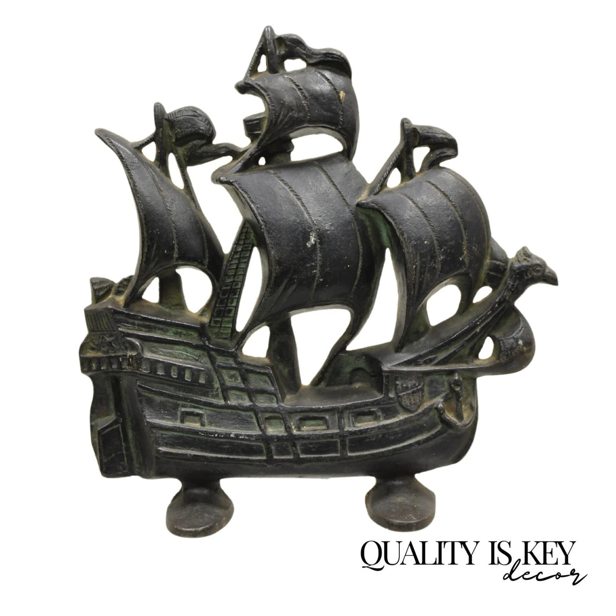 Antique Victorian 1930 Creation Co Cast Iron Figural Ship Boat Door Stop (B)