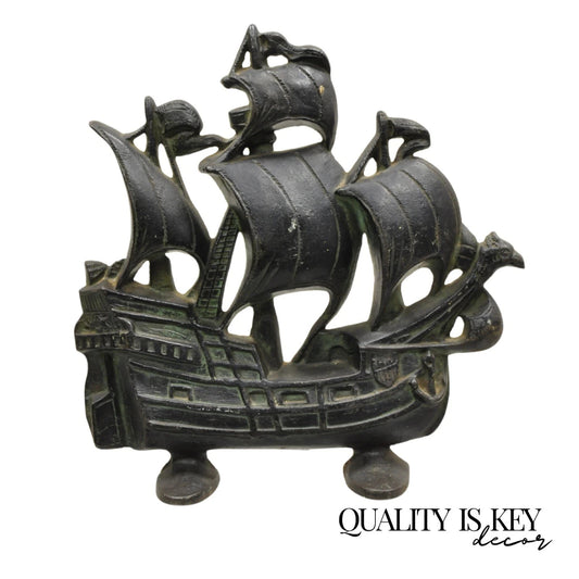 Antique Victorian 1930 Creation Co Cast Iron Figural Ship Boat Door Stop (B)