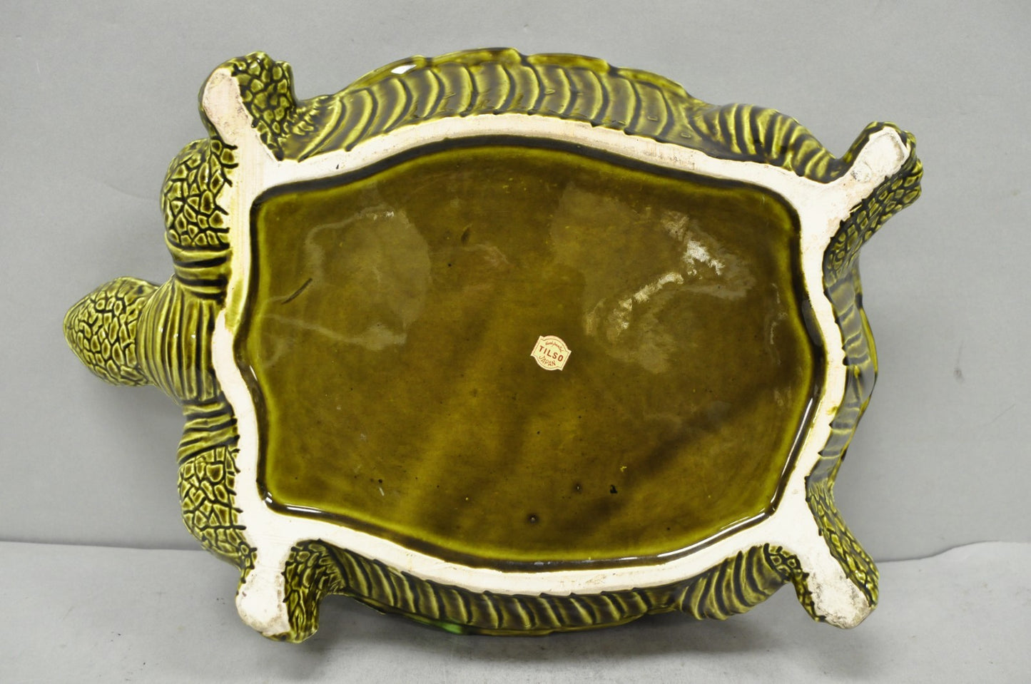 Vintage Tilso Japan Mid Century Modern Green Ceramic Figural Turtle Soup Tureen
