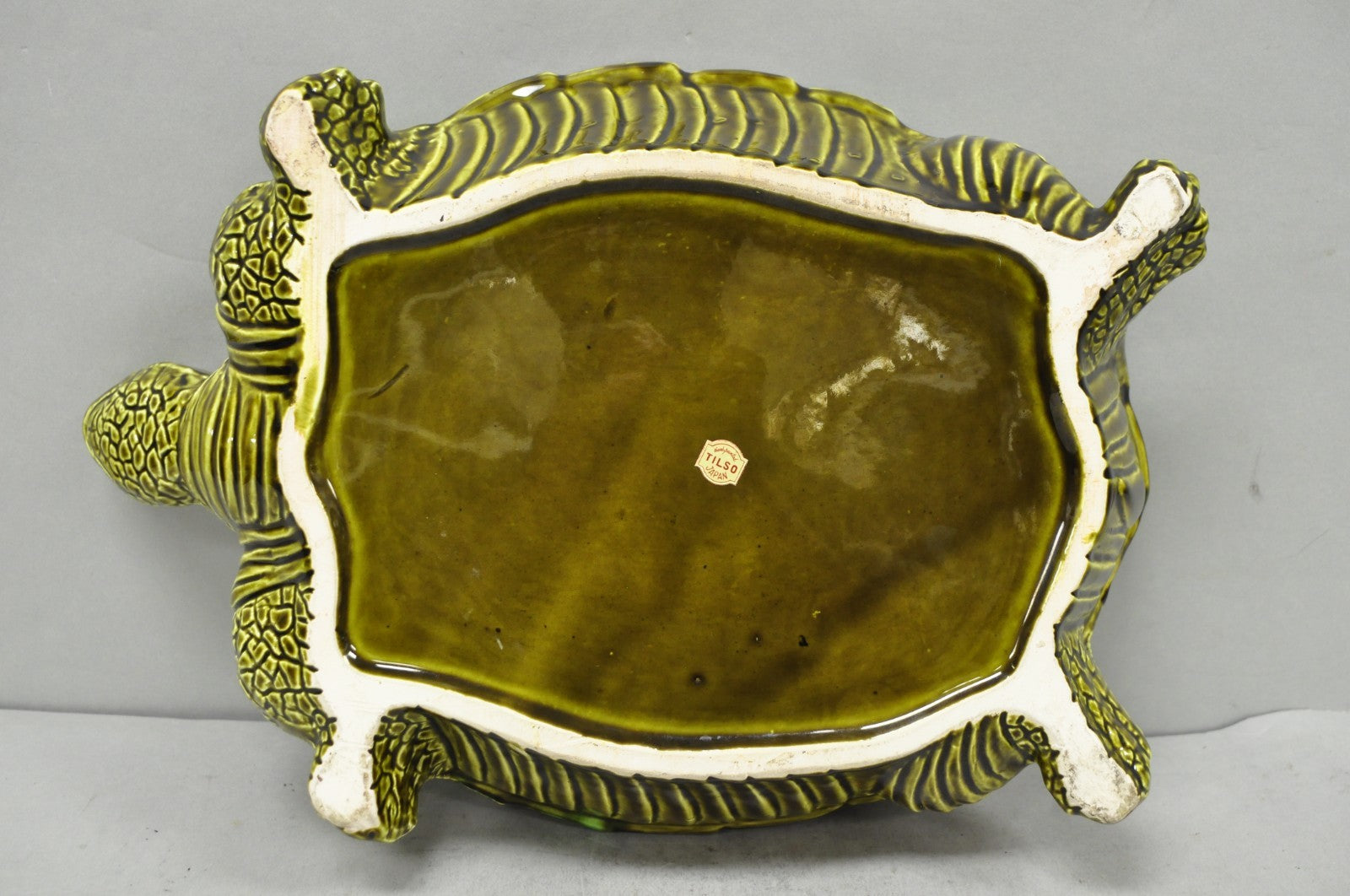 Vintage Tilso Japan Mid Century Modern Green Ceramic Figural Turtle Soup Tureen