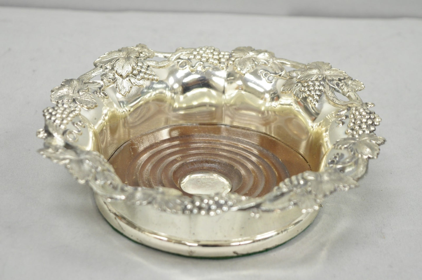 Vintage English Victorian Silver Plated Grapevine Repousse Wine Bottle Coaster